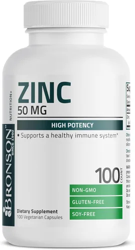 Vista 3 de Bronson Zinc 50mg Complejo Complejo de Apoyo Inmunológico de Alta Potencia, Antioxidante y Salud de la Piel - Sin OGM, 100 Cápsulas Vegetarianas