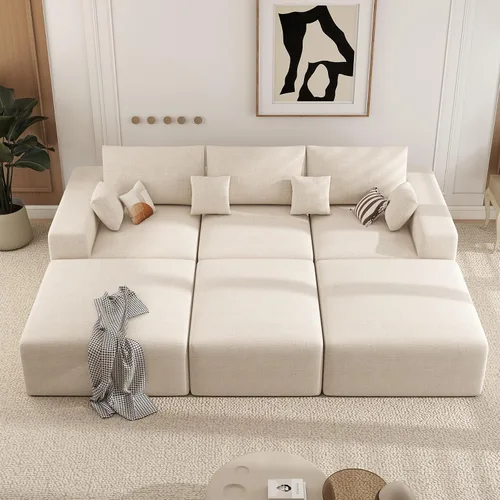 Vista 22 de Sofá modular de 146 pulgadas, sofás de nube convertibles en forma de U para sala de estar con otomana, juego de sofá de pana de 6 plazas sin hueso