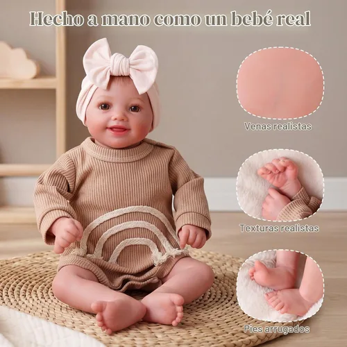Vista 2 de BABESIDE Muñecas de bebé Reborn para nutrir el juego de simulación, muñeca realista de 17 pulgadas, cuerpo de tela suave, regalo para hermanas
