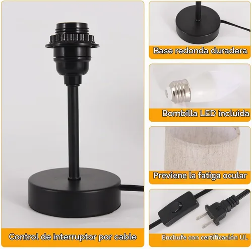 Vista 5 de RISLG Juego de 2 lámparas de mesa pequeñas para recámara, lámparas de noche para mesita de noche con interruptor de cable, lámparas de escritorio