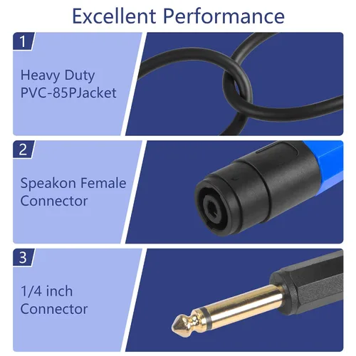 Vista 3 de CERRXIAN Cable Speakon hembra de 1.64 pies a 1/4 macho mono, conector TS de 0.250 in (1/4 pulgadas), adaptador de audio de altavoz hembra para cable
