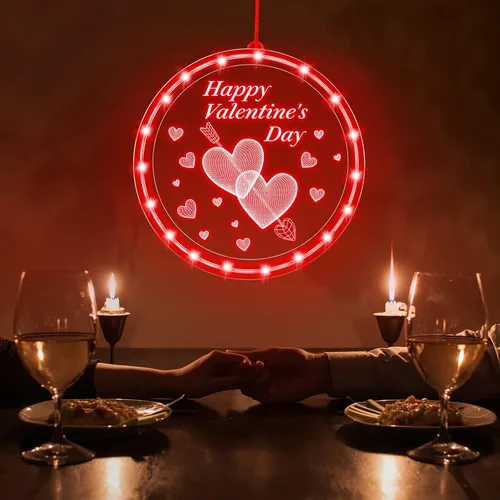 Vista 4 de Capoda Luz de ventana para el día de San Valentín de 8.3 pulgadas, cadena de luz de corazón rojo de San Valentín, funciona con pilas, silueta