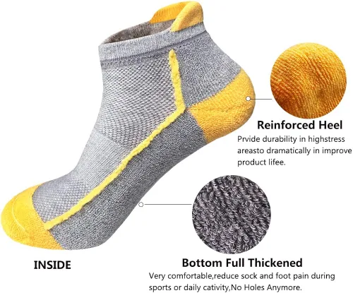Vista 4 de J.WMEET Mens Low Cut Ankle Athletic Socks Cotton Mesh Cushioned Running Ventilation Sports Tab Socks