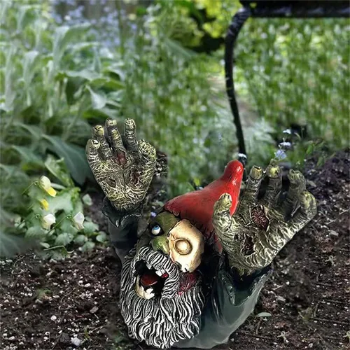 Vista 5 de Decoración de gnomos de jardín, gnomo aterrador de 4 pulgadas para decoración de Halloween, esculturas de jardín, figura de resina para jardín
