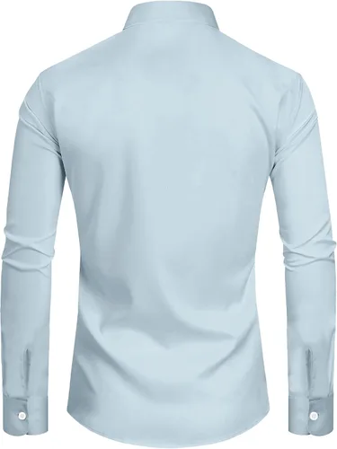 Vista 2 de CTU Camisa de vestir plisada para hombre, camisas de esmoquin de manga larga con botones formales