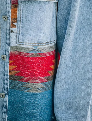 Vista 5 de Haellun Chaqueta azteca de manga larga con solapa y botones para mujer