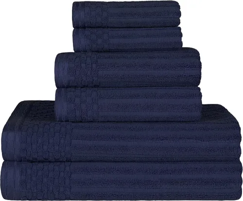 Vista 84 de Superior Juego de 6 toallas de algodón sólido y acanalado, toallas de cara de 13 x 13 pulgadas, toallas de mano de 16 x 28 pulgadas, toallas de baño