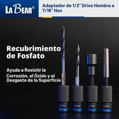 Vista 7 de LABEAR Adaptador de impacto de liberación rápida hexagonal de 1/2 pulgada hembra a 7/16 pulgadas, acero Cr-Mo