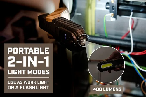 Vista 2 de Spec Ops Tools - Luz de trabajo LED recargable para construcción y uso en el lugar de trabajo, base impermeable y magnética con gancho y 3 modos