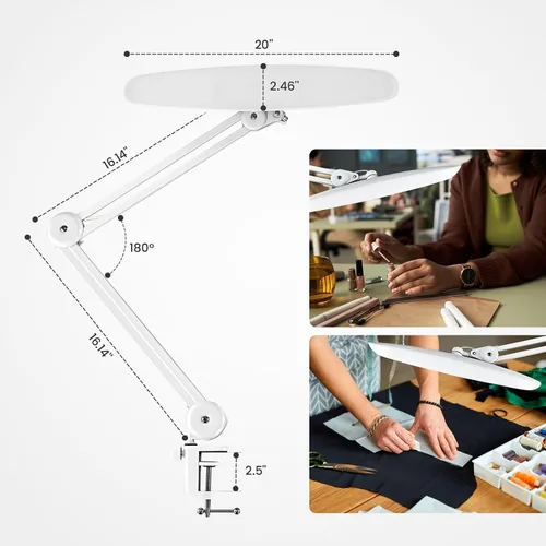 Vista 6 de Lámpara LED de escritorio de 1600 lúmenes, 24 W, lámpara de trabajo de arquitecto súper brillante de 20 pulgadas, 3 modos de luz, atenuación