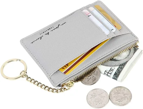 Vista 2 de 8 tarjetas para mujer, diseño minimalista delgado, monedero, monedero, bolsillo frontal, Gris, Casual