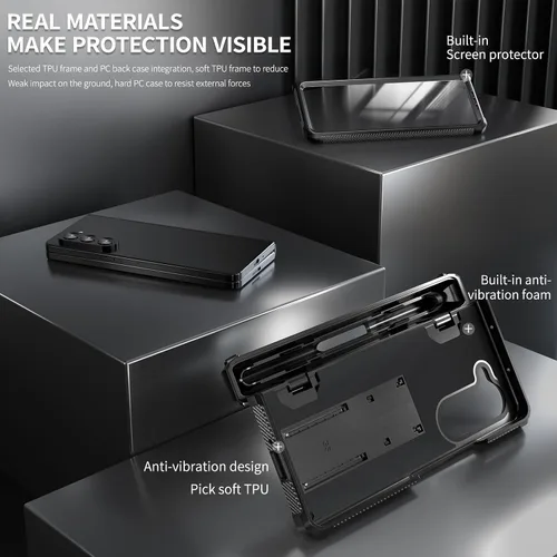 Vista 9 de Funda resistente para Samsung-Galaxy-Z-Fold-5 5G con soporte integrado [soporte para bolígrafo S] [protector de pantalla] [protección de bisagra]
