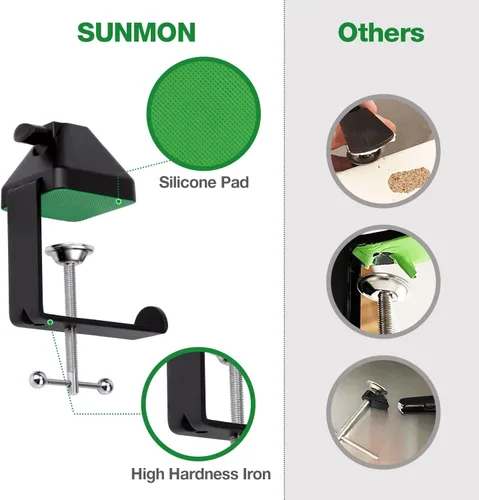 Vista 5 de SUNMON - Abrazadera de montaje en mesa de metal resistente, abrazadera C para micrófono, brazo de tijera de suspensión con tornillo ajustable, se