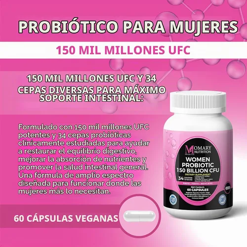 Vista 7 de Complejo biológico 9 en 1 para mujeres – 150 mil millones de probióticos UFC con 34 cepas diversas, prebióticos orgánicos, postbióticos, enzimas