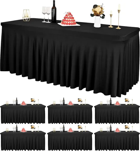 Vista 12 de 2 Packs Black Spandex Table Clothes for 6 Foot Rectangle Tables, Wrinkle Resistant Fitted Tables Cover, Washable Stretch Table Skirts for Weddings