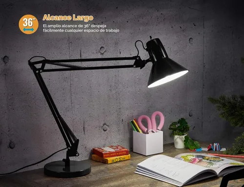 Vista 2 de Bostitch Office VLF100D - Lámpara de escritorio con brazo oscilante, metal, alcance de 36 pulgadas con ajuste multijunta, incluye bombilla LED