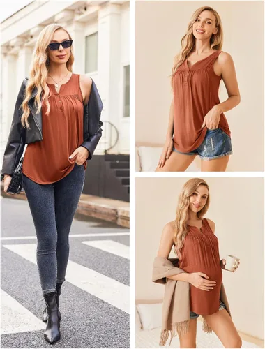 Vista 4 de Ekouaer Camisetas sin mangas para lactancia materna para mujer, de doble capa, ropa de embarazo de verano