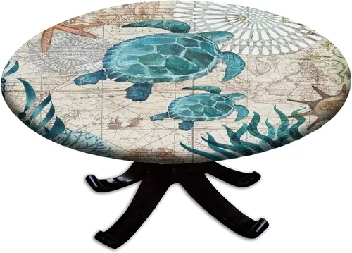 Vista 115 de Mantel redondo ajustable con borde elástico floral azul, mantel con borde elástico de estilo floral pastoral, almohadilla de mesa de poliéster