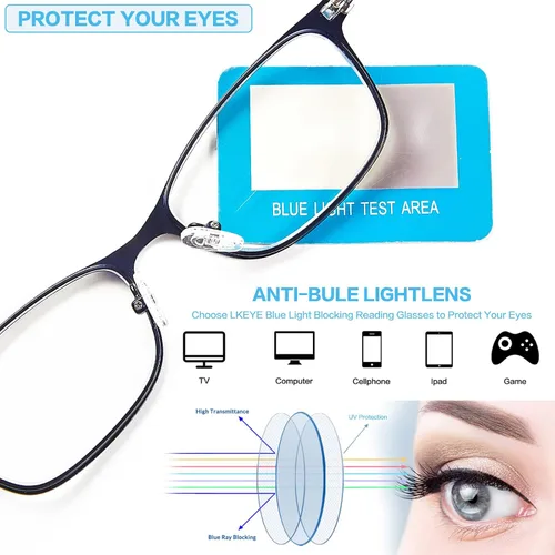 Vista 6 de Gafas de lectura bifocales para mujer, bloqueo de luz azul con parte superior transparente, lector de computadora, marco de metal ancho, elegantes