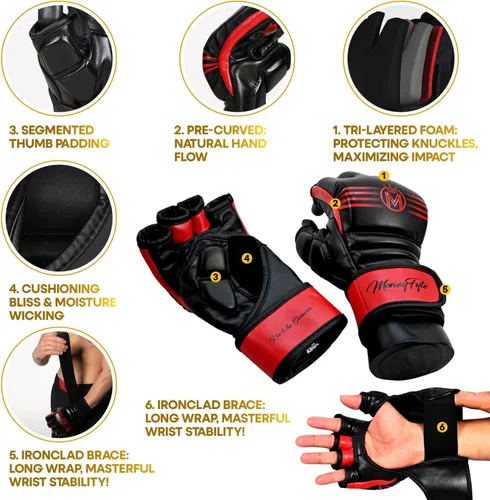 Vista 3 de Crown - Guantes de artes marciales para hombres y mujeres, guantes de boxeo para artes marciales, guantes de lucha y kickboxing UFC Grappling