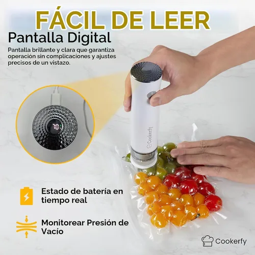 Vista 3 de Máquina selladora al vacío de alimentos con pantalla digital y tanque visible, sellador al vacío compacto de mano de flujo de aire de 8 litros