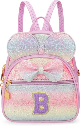 Vista 35 de KKXIU Mochilas Mini con Moño Inicial para Niñas y Mujeres, Linda Mochila Pequeña con Asa de Bolso, Regalos Personalizados para Niños, Arcoíris