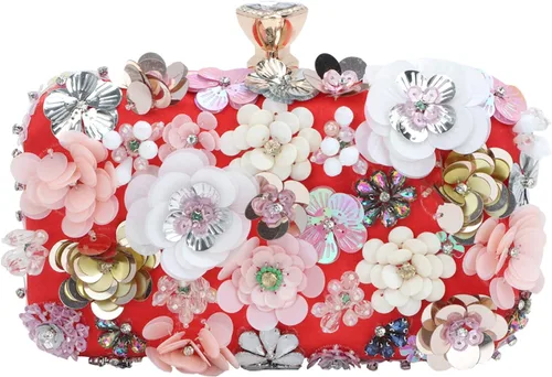 Vista 9 de Bolso de mano con flores para mujer, con cadena, para la noche, bolso de hombro Negro