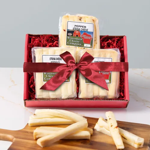 Vista 2 de Wisconsin Cheese Company - Caja de regalo de queso 100% Wisconsin - Cuerda original, jalapeño y ahumada Perfecto para fiestas, tableros