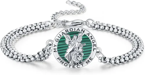 Vista 68 de Pulsera unisex de San Miguel/Cristóbal/Benedicto/Jude/José/Guadalupe/Ángel de la Guarda/Santa Muerte Pulsera de plata de ley 925 con cadena de doble