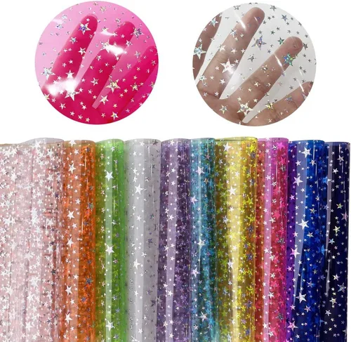 Vista 9 de XHT 9 Piezas de Vinilo de PVC Transparente Claro, Película Fluorescente de Color Sólido Transparente Impermeable de 21cmx30cm para Lazos de Pelo