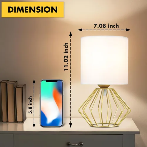 Vista 2 de Juego de 2 lámparas de mesa Hamilyeah, lámparas de mesita modernas con pantalla de tela blanca, lámparas de pie industriales con interruptor
