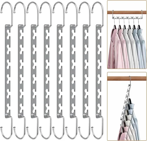 Vista 10 de Perchas de ahorro de espacio para ropa, paquete de 6 perchas de metal resistentes, organizador de armario, colgador mágico en cascada, organizadores