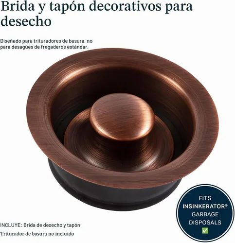 Vista 2 de Sinkology SinkSense - Brida de eliminación para fregadero de cocina con tapón, cobre antiguo, latón sólido, se adapta a drenaje estándar de 3.5