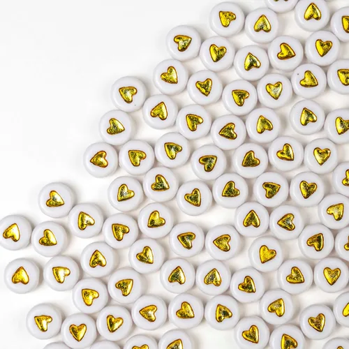 Vista 5 de Melius 500 cuentas acrílicas de corazón para pulseras, joyería, manualidades (4 x 7 redondas, corazón dorado)