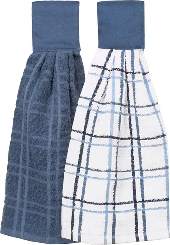 Vista 9 de Ritz Premium Toallas de Cocina con Lazo de 100% Algodón Sólido y Cuadros Múltiples, Absorbentes, Súper Suaves y de Secado Rápido para Colgar, Juego