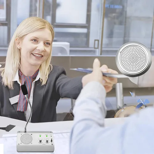 Vista 6 de Sistema de altavoces de ventana, altavoz de intercomunicación de micrófono de ventana de doble vía, sistema de intercomunicación para negocios