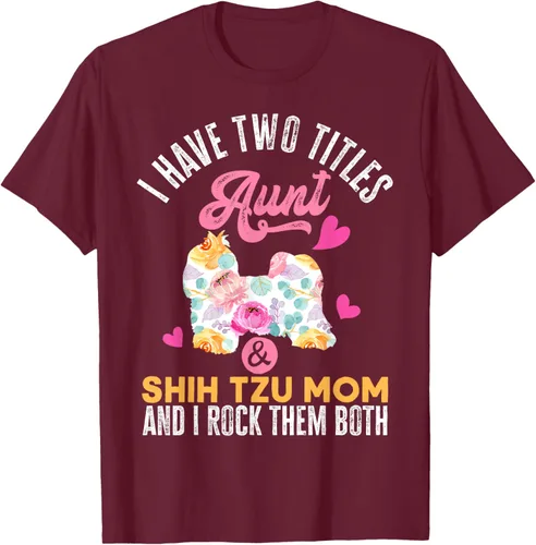 Vista 12 de I Have Two Titles Aunt and Shih Tzu Mom Camiseta divertida para perro, Negro