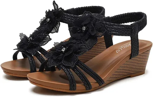 Vista 5 de SO SIMPOK Sandalias romanas casuales de cuña para mujer, zapatos cómodos para caminar de verano