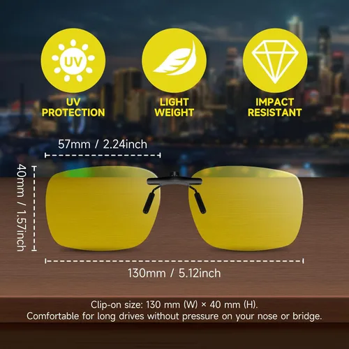 Vista 7 de Polarized Clip-On & Flip-Up Driving Glasses Night Vision & Sun Lenses, UV400 Over-Glasses