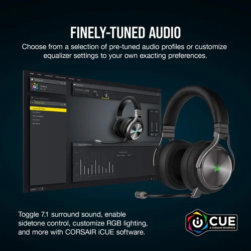 Vista 8 de Corsair CA-9011180-NA Virtuoso RGB - Auriculares inalámbricos para juegos - Sonido envolvente 7.1 de alta fidelidad con micrófono de calidad
