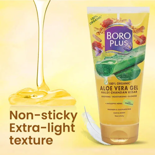Vista 4 de Boroplus Gel de aloe vera Gel hidratante con Haldi, Chandan y Kesar Gel facial no pegajoso Elimina espinillas y manchas oscuras Proporciona