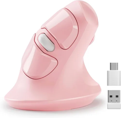 Vista 9 de MicroPack Ratón ergonómico, ratón inalámbrico vertical con USB A y receptor tipo C, diseño ergonómico que reduce la tensión muscular, ratón de 6