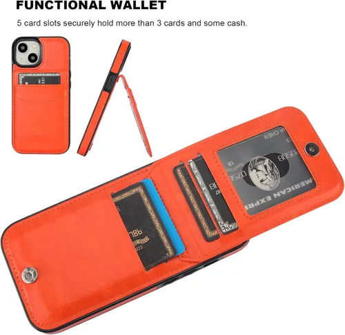Vista 22 de KIHUWEY - Funda tipo cartera compatible con iPhone 15 con soporte para tarjetas de crédito, cierre magnético, soporte de cuero premium, cubierta