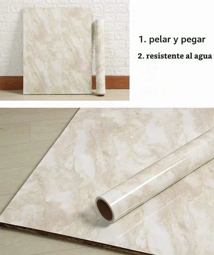 Vista 2 de PoetryHome Papel de contacto de mármol beige extraíble de vinilo para salpicadero de mesa, autoadhesivo, impermeable, rollo de papel tapiz