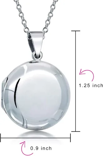Vista 7 de Medallón de fotos de recuerdo tradicional con diseño de cúpula simple y lisa con grabado personalizado para mujeres, adolescentes con fotos de .925
