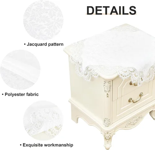 Vista 5 de Wolkemer Paquete de 2 manteles cuadrados pequeños de jacquard de encaje blanco elegante para decoración de mesa para el hogar, bufanda de tocador