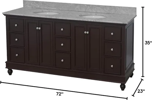 Vista 3 de Kitchen Bath Collection Bella tocador de baño doble de 72 pulgadas (chocolate/carrara): incluye gabinete de chocolate con encimera de mármol