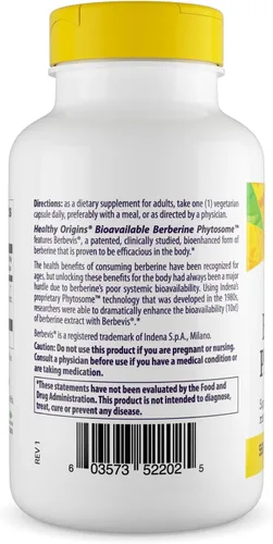 Vista 3 de Healthy Origins Fitosoma de berberina 550 mg, 120 cápsulas vegetales - Extracto de Berberis Aristata biodisponible - Apoya la salud metabólica