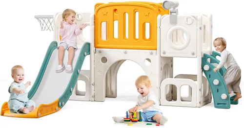Vista 7 de Tobogán 8 en 1 para niños pequeños, tobogán escalador para niños con espacio de almacenamiento y escalones antideslizantes, juego para interiores