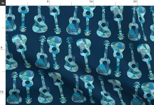 Vista 3 de Spoonflower Tela - Ukelele, hawaiano, acuarela, azul, música, isla, océano, Hawaii, impreso en tela de gasa Fat Quarter - Costura de ropa de moda